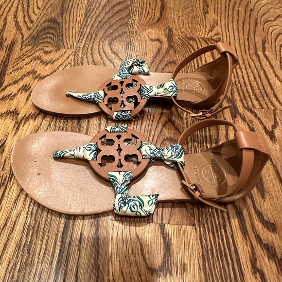 Tory Burch Blue Meridian Floral Fabric Miller Scarf Sandal - Picture 4 of 5